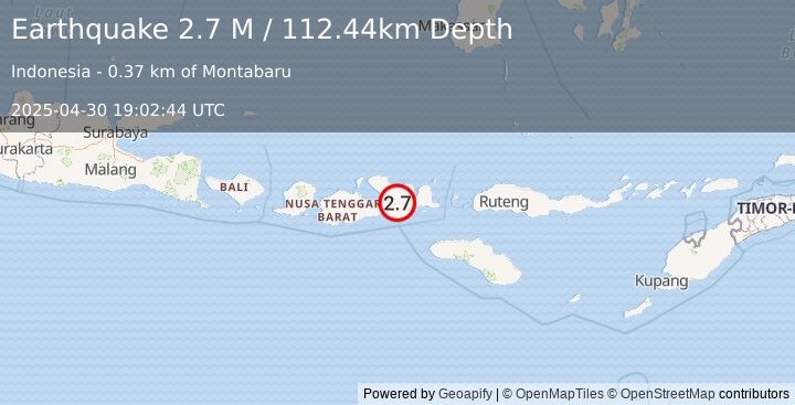 Earthquake Sumbawa Region, Indonesia (2.7 M) (2025-04-30 19:02:44 UTC)