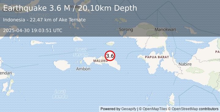 Earthquake Seram, Indonesia (3.6 M) (2025-04-30 19:03:51 UTC)