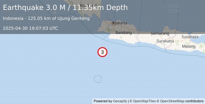 Earthquake South of Java, Indonesia (3.0 M) (2025-04-30 19:07:03 UTC)