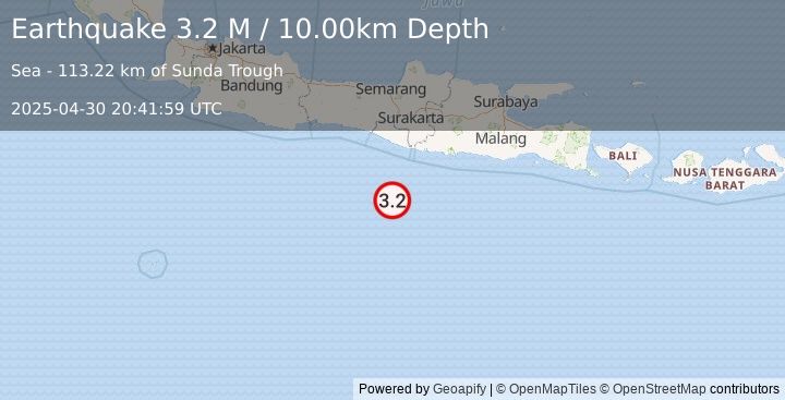 Earthquake South of Java, Indonesia (3.2 M) (2025-04-30 20:41:59 UTC)