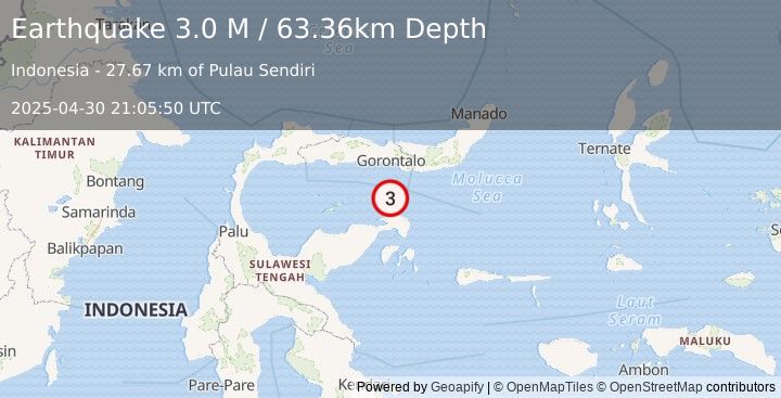 Earthquake Minahassa Peninsula, Sulawesi (3.1 M) (2025-04-30 21:05:51 UTC)