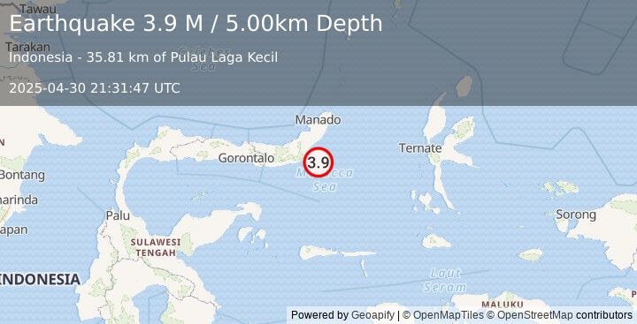 Earthquake Minahassa Peninsula, Sulawesi (3.9 M) (2025-04-30 21:31:47 UTC)