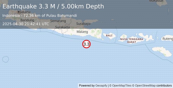 Earthquake South of Java, Indonesia (3.3 M) (2025-04-30 21:42:41 UTC)