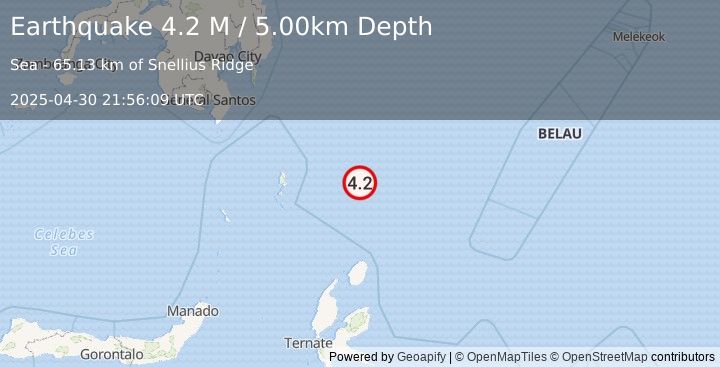 Earthquake North of Halmahera, Indonesia (4.3 M) (2025-04-30 21:56:11 UTC)