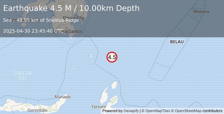 Earthquake North of Halmahera, Indonesia (4.5 M) (2025-04-30 23:45:40 UTC)
