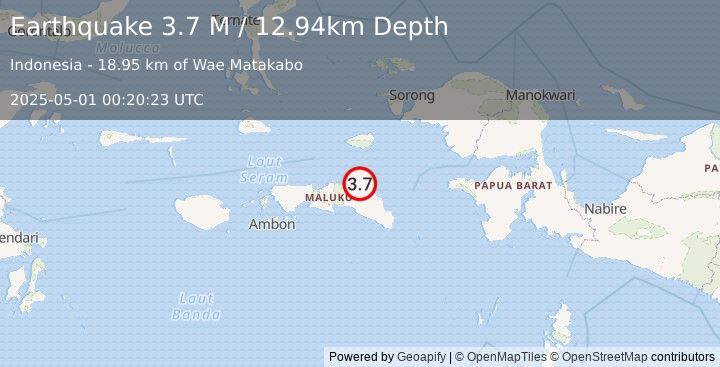 Earthquake Seram, Indonesia (3.7 M) (2025-05-01 00:20:23 UTC)