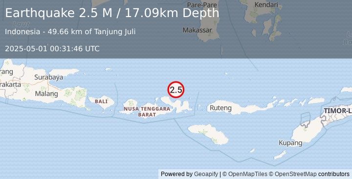 Earthquake Flores Sea (2.5 M) (2025-05-01 00:31:46 UTC)