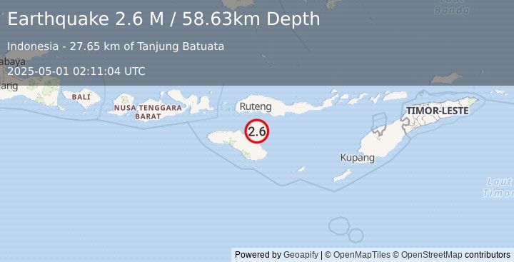 Earthquake Sumba Region, Indonesia (2.6 M) (2025-05-01 02:11:04 UTC)