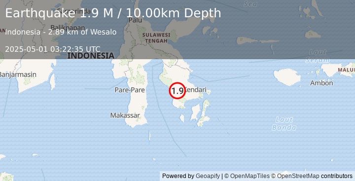 Earthquake Sulawesi, Indonesia (1.9 M) (2025-05-01 03:22:35 UTC)