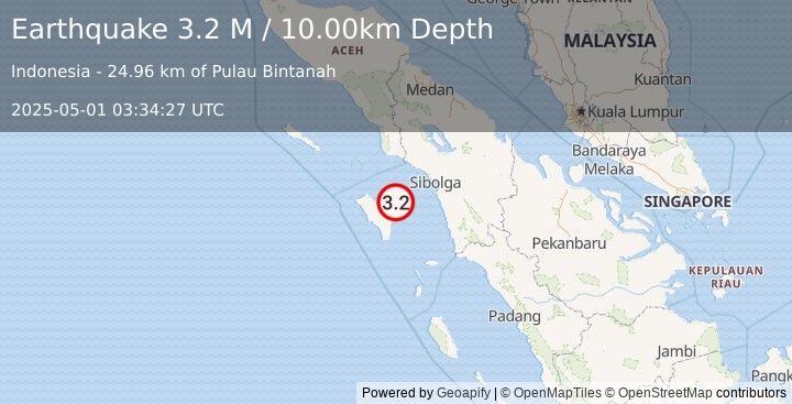 Earthquake Northern Sumatra, Indonesia (3.2 M) (2025-05-01 03:34:27 UTC)