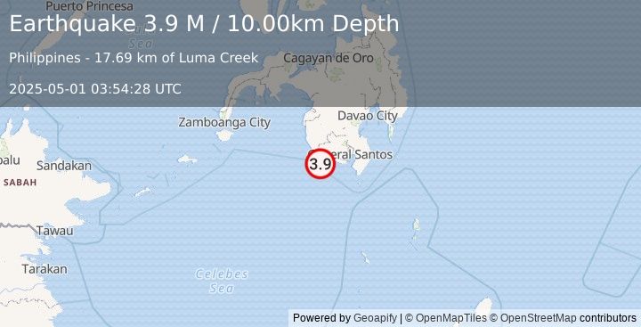 Earthquake Mindanao, Philippines (3.9 M) (2025-05-01 03:54:28 UTC)