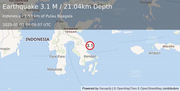 Earthquake Sulawesi, Indonesia (3.1 M) (2025-05-01 04:06:07 UTC)