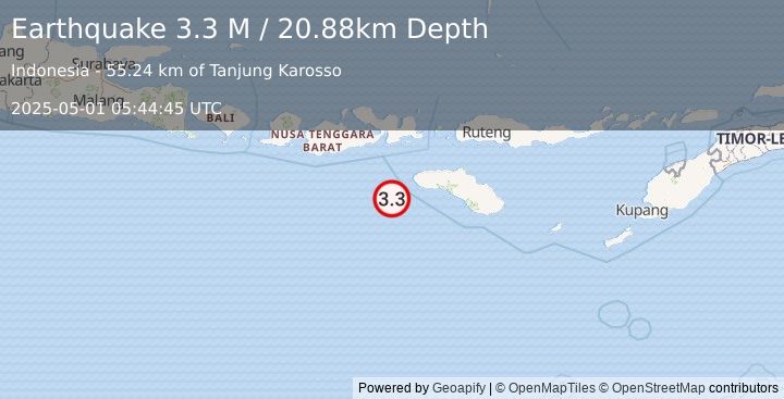 Earthquake Sumbawa Region, Indonesia (3.3 M) (2025-05-01 05:44:45 UTC)