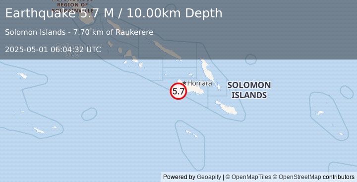 Earthquake Solomon Islands (5.7 M) (2025-05-01 06:04:32 UTC)