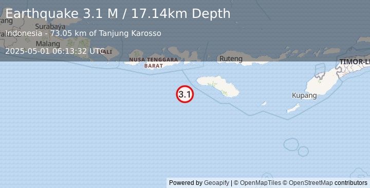 Earthquake South of Sumbawa, Indonesia (3.1 M) (2025-05-01 06:13:32 UTC)