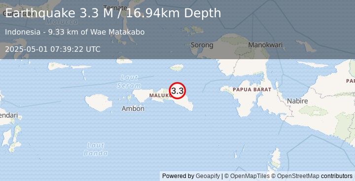 Earthquake Seram, Indonesia (3.3 M) (2025-05-01 07:39:22 UTC)
