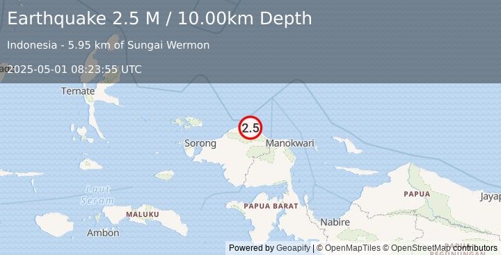Earthquake West Papua Region, Indonesia (2.5 M) (2025-05-01 08:23:55 UTC)