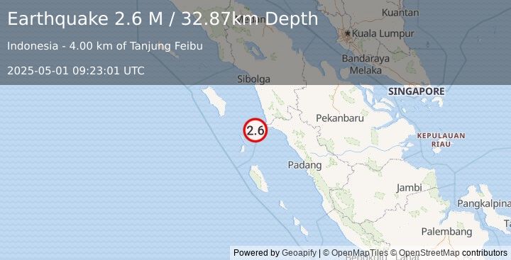 Earthquake Northern Sumatra, Indonesia (2.6 M) (2025-05-01 09:23:01 UTC)