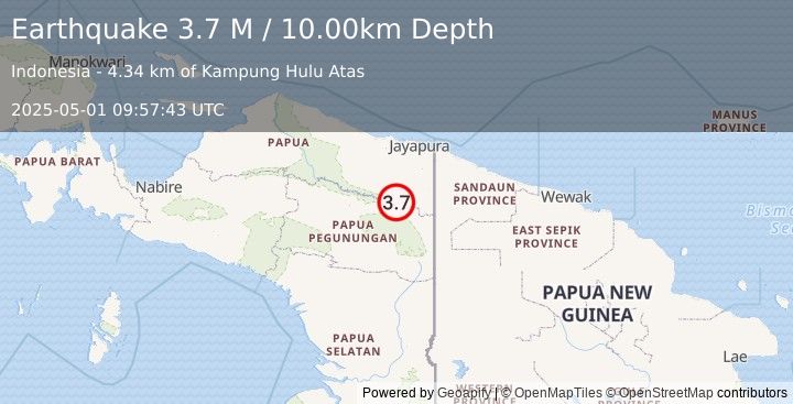 Earthquake West Papua, Indonesia (3.7 M) (2025-05-01 09:57:43 UTC)