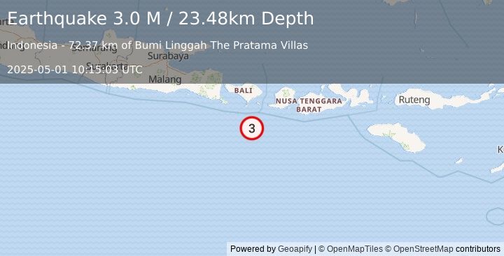 Earthquake South of Bali, Indonesia (3.0 M) (2025-05-01 10:15:03 UTC)