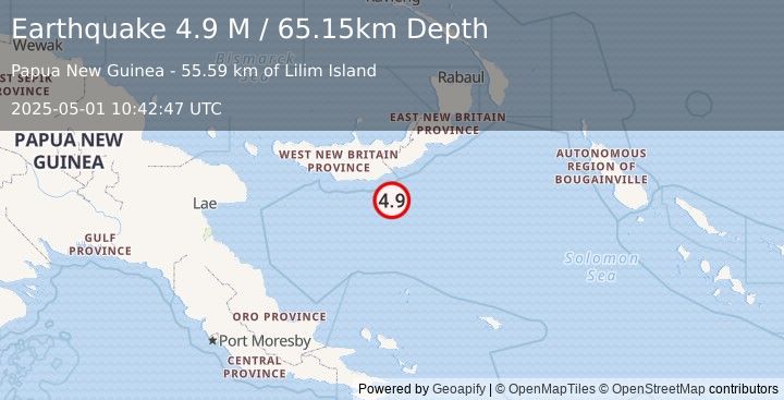 Earthquake New Britain Region, Papua New Guinea (4.9 M) (2025-05-01 10:42:47 UTC)