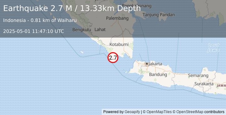 Earthquake Southern Sumatra, Indonesia (2.7 M) (2025-05-01 11:47:10 UTC)