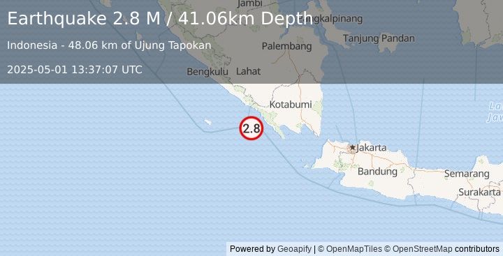 Earthquake Southern Sumatra, Indonesia (2.8 M) (2025-05-01 13:37:07 UTC)