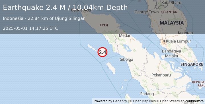 Earthquake Northern Sumatra, Indonesia (2.4 M) (2025-05-01 14:17:25 UTC)