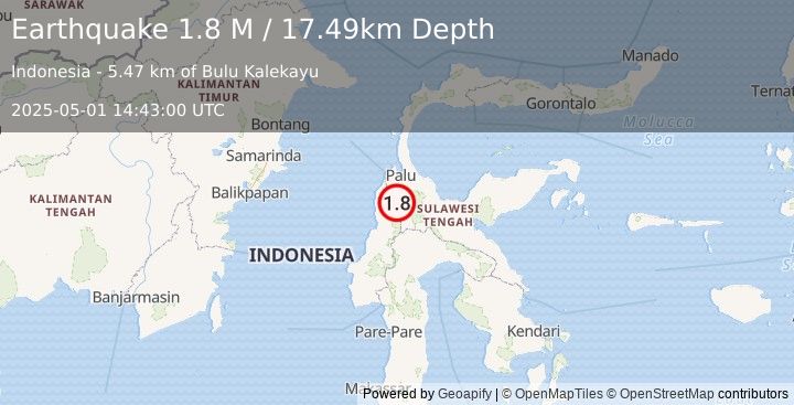 Earthquake Sulawesi, Indonesia (1.8 M) (2025-05-01 14:43:00 UTC)