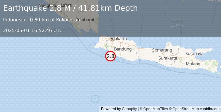 Earthquake Java, Indonesia (2.8 M) (2025-05-01 16:52:46 UTC)