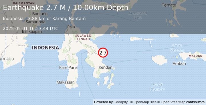 Earthquake Sulawesi, Indonesia (2.7 M) (2025-05-01 16:53:44 UTC)