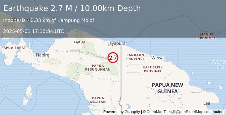 Earthquake West Papua, Indonesia (2.7 M) (2025-05-01 17:10:34 UTC)