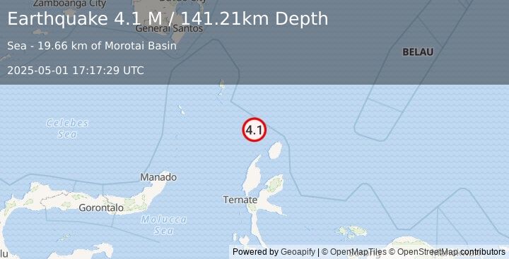 Earthquake Northern Molucca Sea (4.1 M) (2025-05-01 17:17:29 UTC)