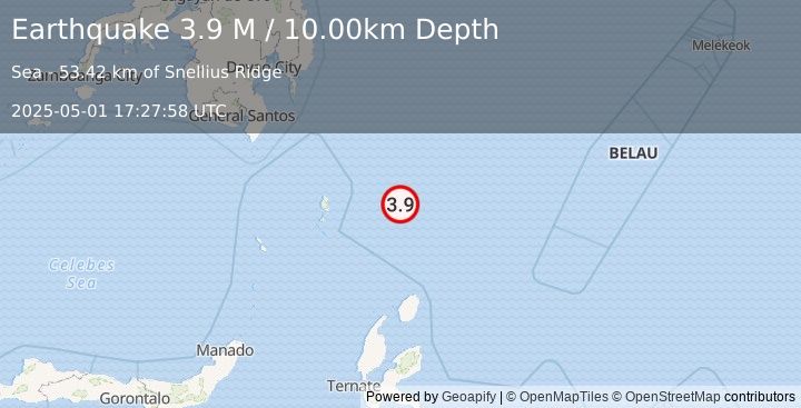Earthquake North of Halmahera, Indonesia (3.9 M) (2025-05-01 17:27:58 UTC)