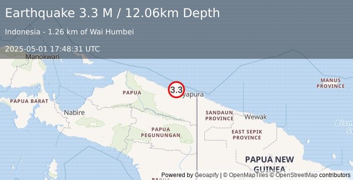 Earthquake Near North Coast of West Papua (3.3 M) (2025-05-01 17:48:31 UTC)