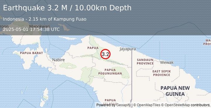 Earthquake Near North Coast of West Papua (3.2 M) (2025-05-01 17:54:38 UTC)