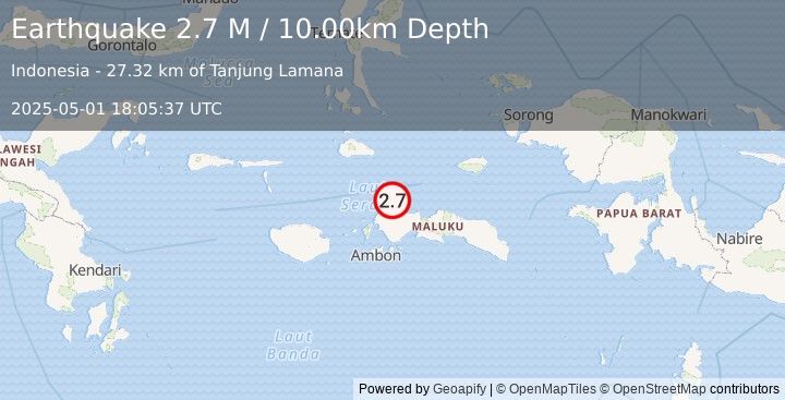 Earthquake Ceram Sea (2.7 M) (2025-05-01 18:05:37 UTC)