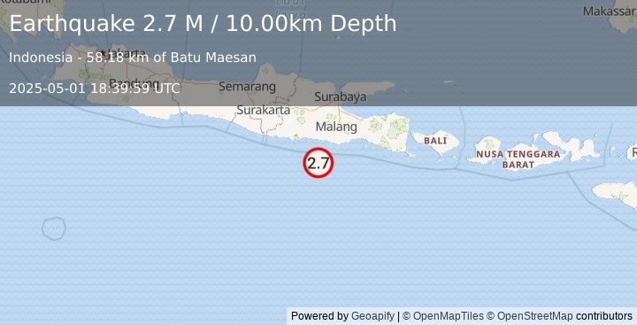 Earthquake Java, Indonesia (2.7 M) (2025-05-01 18:39:59 UTC)