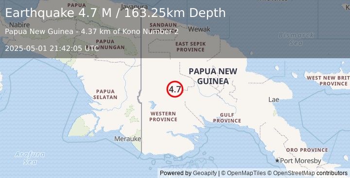 Earthquake New Guinea, Papua New Guinea (4.7 M) (2025-05-01 21:42:05 UTC)