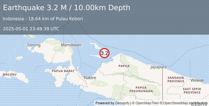 Earthquake West Papua Region, Indonesia (3.2 M) (2025-05-01 23:49:39 UTC)