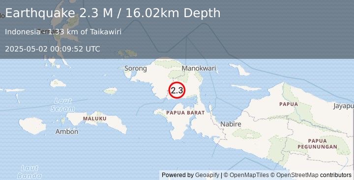 Earthquake West Papua Region, Indonesia (2.3 M) (2025-05-02 00:09:52 UTC)