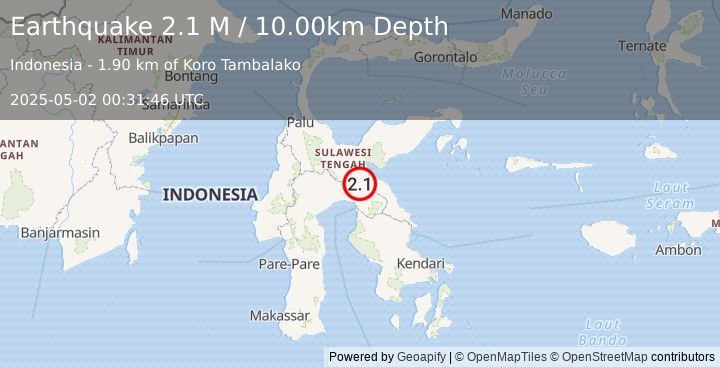 Earthquake Sulawesi, Indonesia (2.1 M) (2025-05-02 00:31:46 UTC)