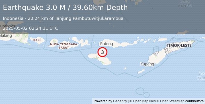 Earthquake Sumba Region, Indonesia (3.0 M) (2025-05-02 02:24:31 UTC)