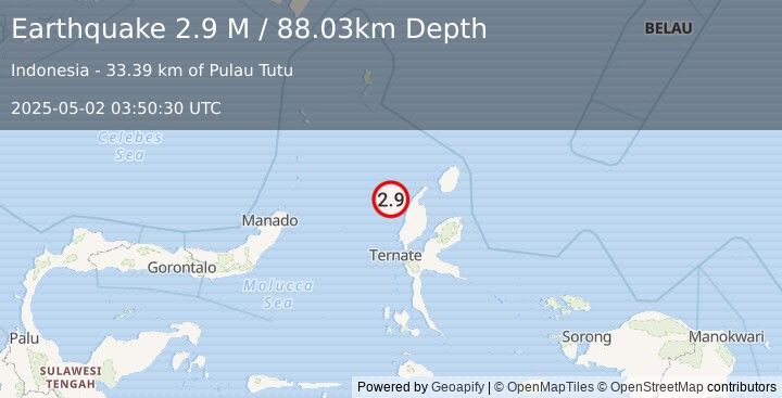 Earthquake Halmahera, Indonesia (2.9 M) (2025-05-02 03:50:30 UTC)