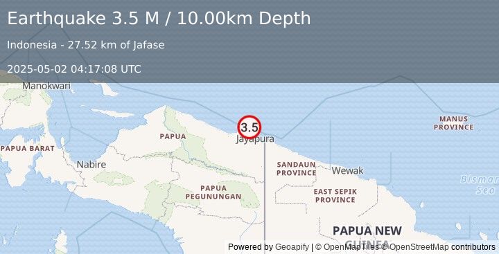 Earthquake Near North Coast of West Papua (3.5 M) (2025-05-02 04:17:08 UTC)