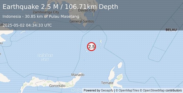 Earthquake Talaud Islands, Indonesia (2.5 M) (2025-05-02 04:34:33 UTC)