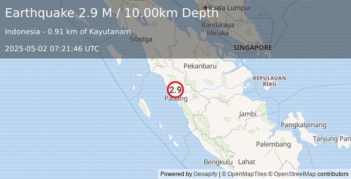 Earthquake Southern Sumatra, Indonesia (2.9 M) (2025-05-02 07:21:46 UTC)