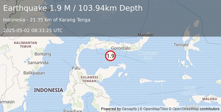 Earthquake Minahassa Peninsula, Sulawesi (1.9 M) (2025-05-02 08:33:25 UTC)