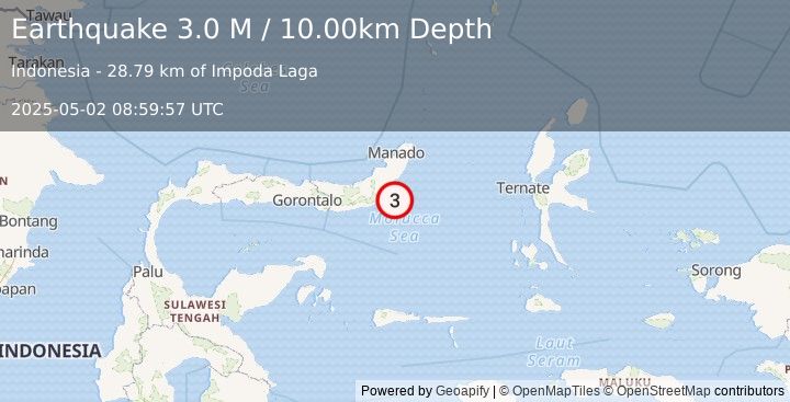 Earthquake Minahassa Peninsula, Sulawesi (3.0 M) (2025-05-02 08:59:57 UTC)