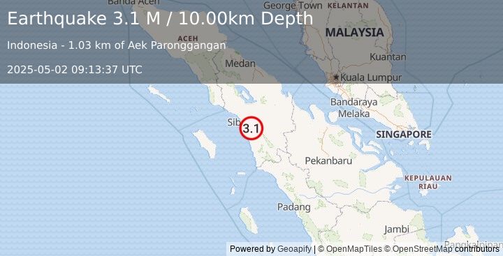 Earthquake Northern Sumatra, Indonesia (3.1 M) (2025-05-02 09:13:37 UTC)